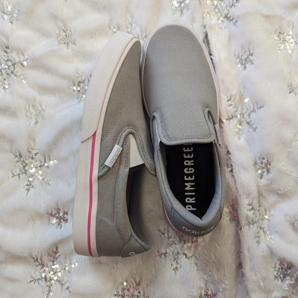 Adidas Kurin Gray and Pink Slip-On Athletic Shoes EUC